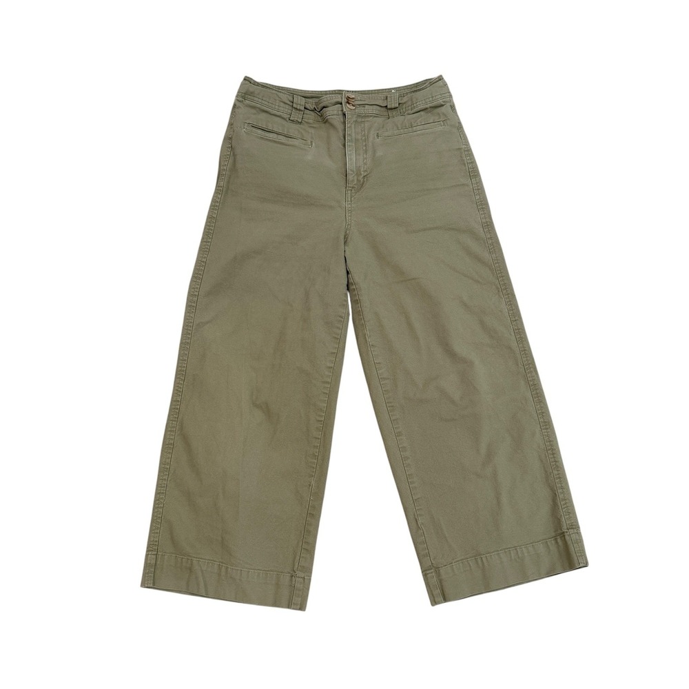 A New Day Olive Green Wide Leg Cropped Utility Pants Stretch Twill Womens Size 8